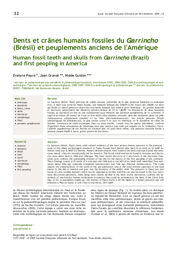 Pdf Dents Et Cranes Humains Fossiles Du Garrincho Bresil Et Peuplements Anciens De L Amerique Human Fossil Teeth And Skulls From Garrincho Brazil And First Peopling In America Niede Guidon Academia Edu