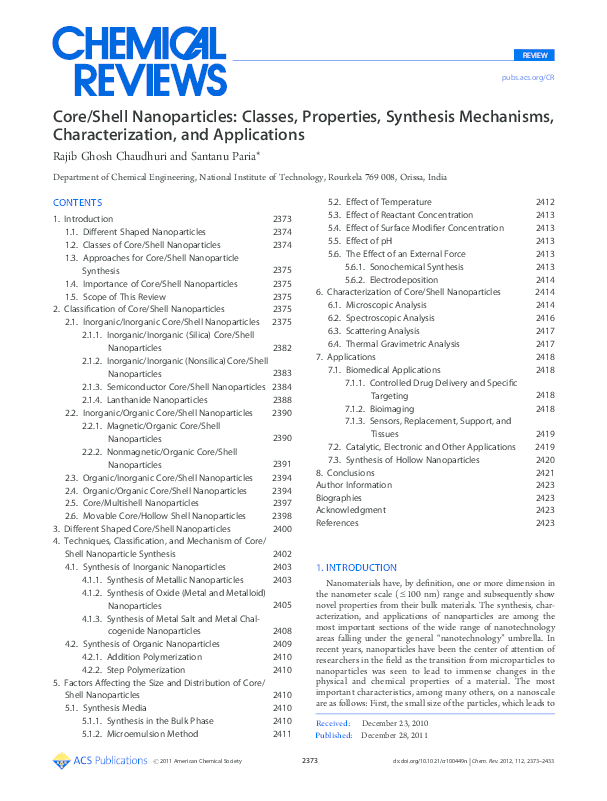 PDF) Core/Shell Nanoparticles: Classes, Properties
