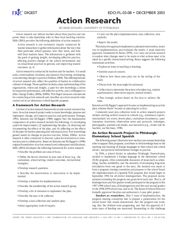 (PDF) Action Research: Exploring Teaching Practice