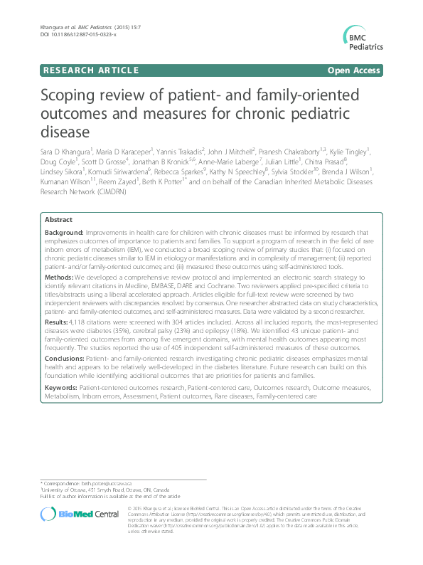 (PDF) Scoping review of patient- and family-oriented outcomes and ...