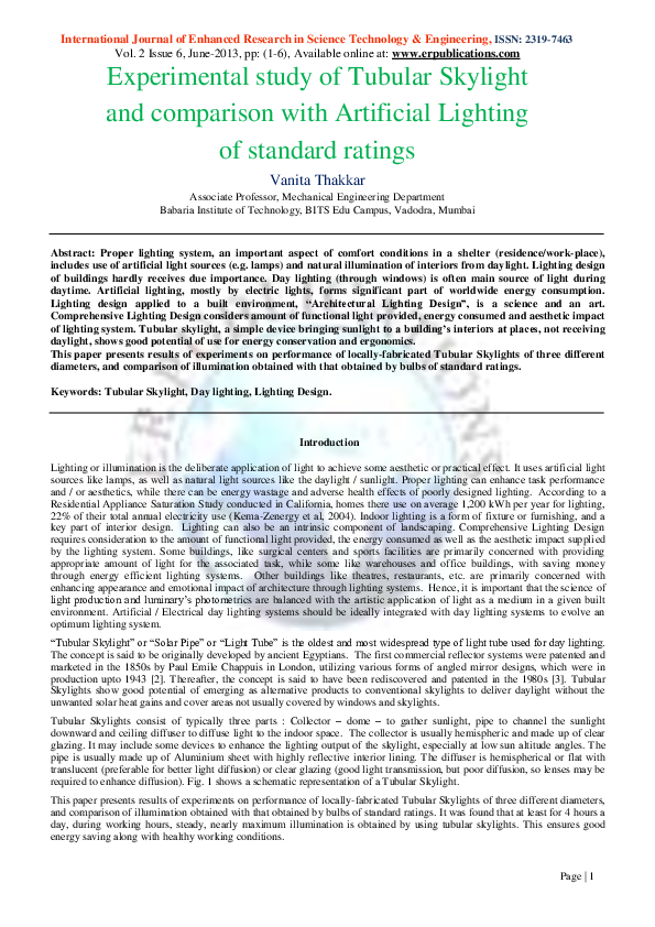 (PDF) Experimental Study of Tubular Skylight and Comparison with ...
