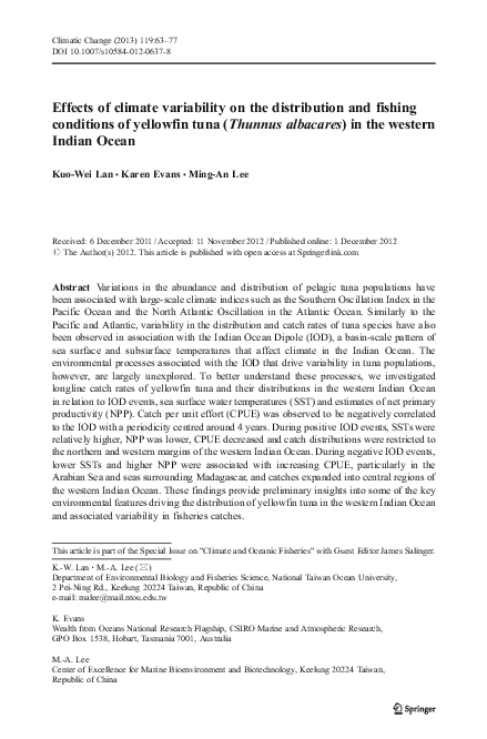 (PDF) Effects of climate variability on the distribution and fishing