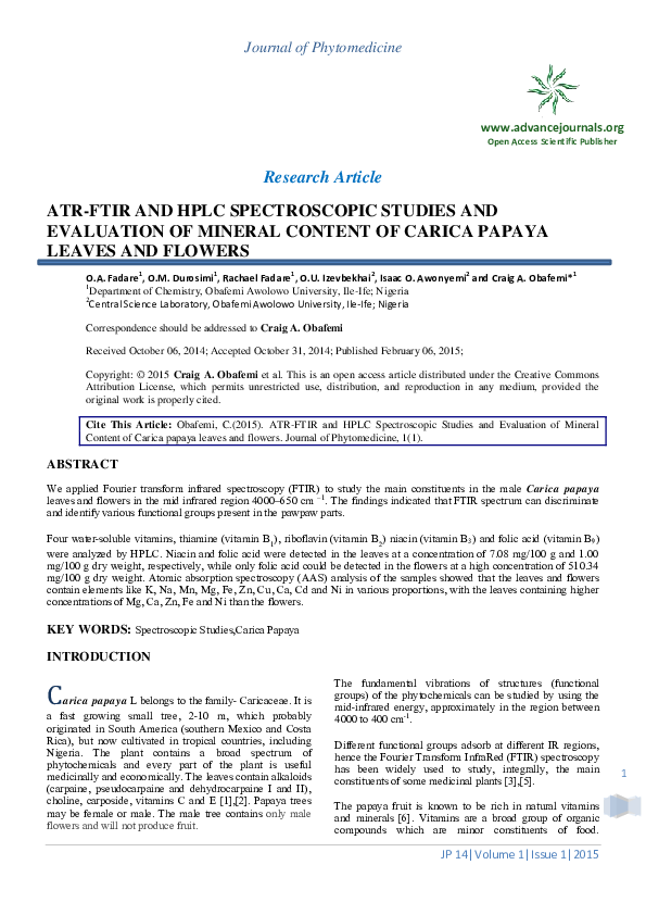 (PDF) ATRFTIR and HPLC Spectroscopic Studies and Evaluation of Mineral