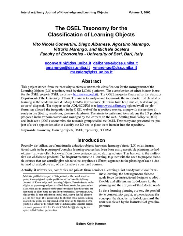 (PDF) The OSEL Taxonomy for the Classification of Learning Objects