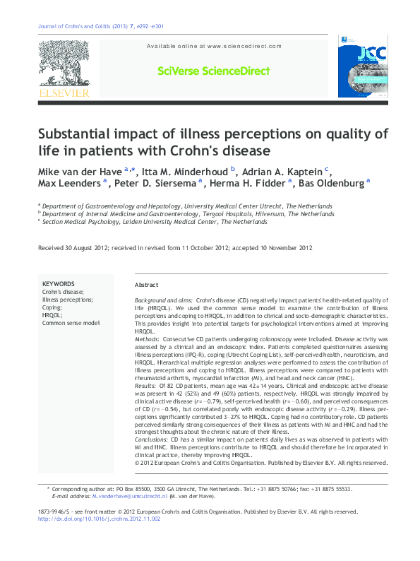 (PDF) Substantial impact of illness perceptions on quality of life in ...