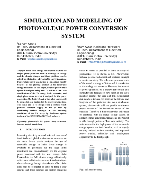 (DOC) SIMULATION AND MODELLING OF PHOTOVOLTAIC POWER CONVERSION SYSTEM