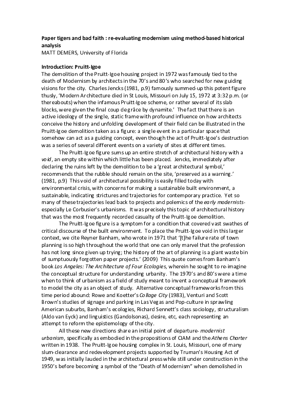 (PDF) Paper Tigers and Bad Faith Reevaluating Modernism Using Method