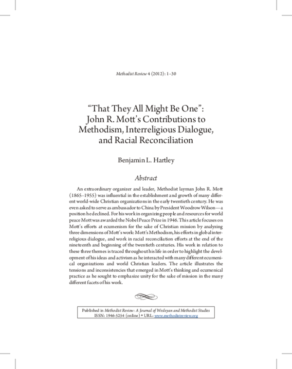 (PDF) That They All Might Be One: John R. Mott's Contributions to ...