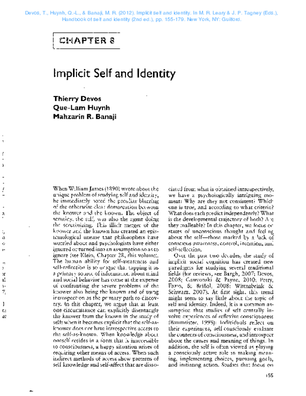 (PDF) Implicit self and identity