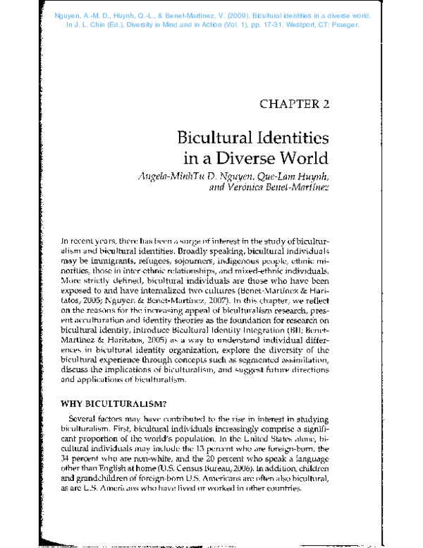 (PDF) Bicultural identities in a diverse world