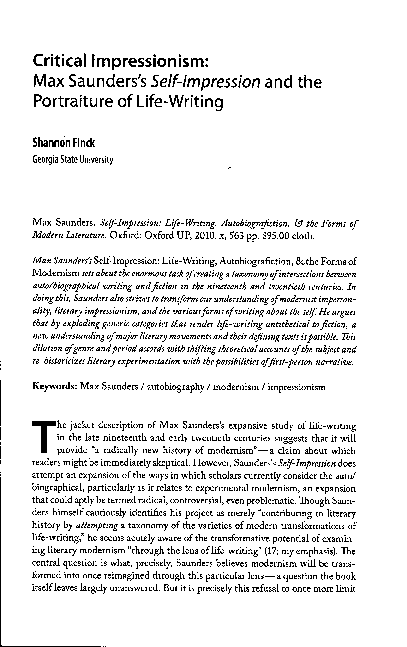 (PDF) “Critical Impressionism: Max Saunders’s Self Impression and the ...