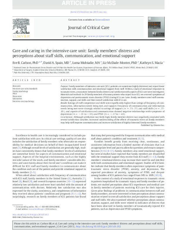 (PDF) Care and caring in the intensive care unit: family members ...