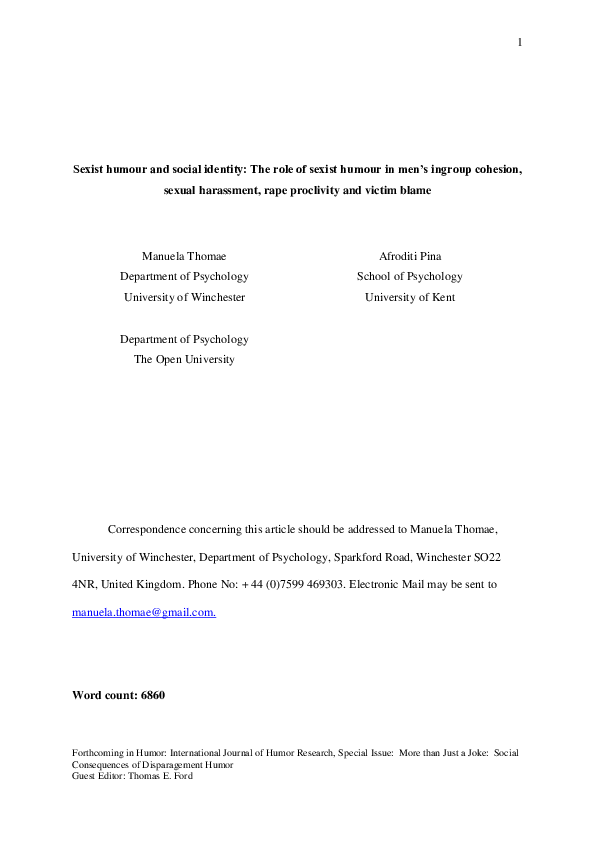 (PDF) Sexist humour and social identity: The role of sexist humour in ...