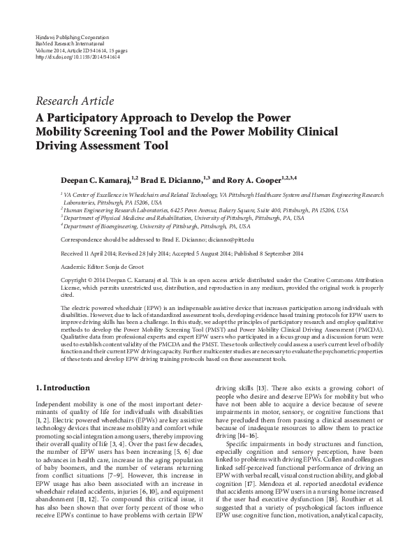 (PDF) A Participatory Approach to Develop the Power Mobility Screening