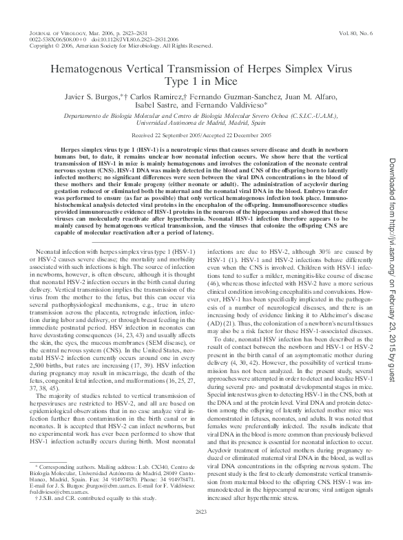 (PDF) Hematogenous Vertical Transmission of Herpes Simplex Virus Type 1 ...