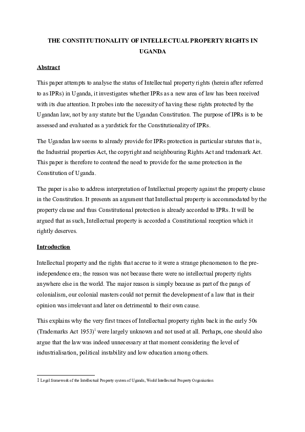 (DOC) The Constitutionality of Intellectual Property Rights in Uganda