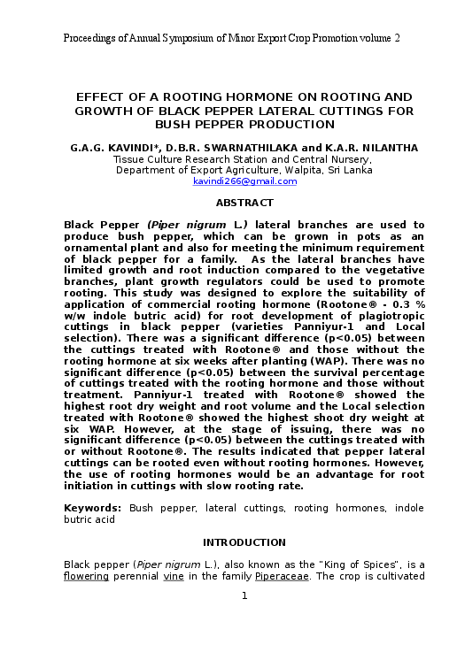 (DOC) EFFECT OF A ROOTING HORMONE ON ROOTING AND GROWTH OF BLACK PEPPER ...