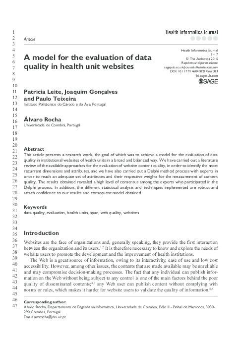 A model for the evaluation of data quality in health unit websites