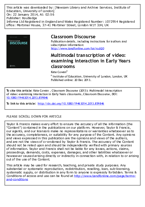 (PDF) Multimodal transcription of video: examining interaction in Early ...