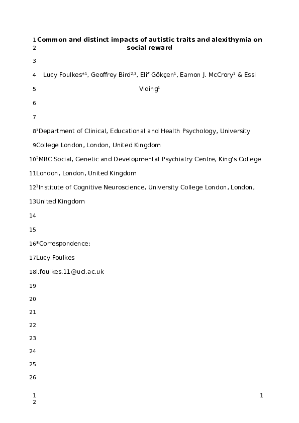 (DOC) Common and distinct impacts of autistic traits and alexithymia on ...