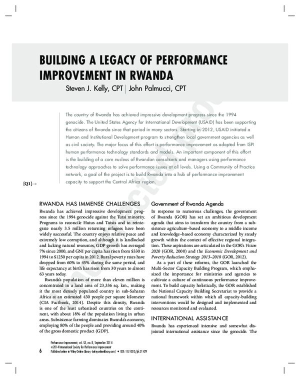 (PDF) BUILDING A LEGACY OF PERFORMANCE IMPROVEMENT IN RWANDA RWANDA HAS ...