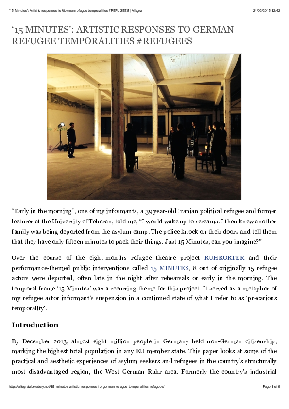‘15 MINUTES’: Artistic responses to German refugee temporalities