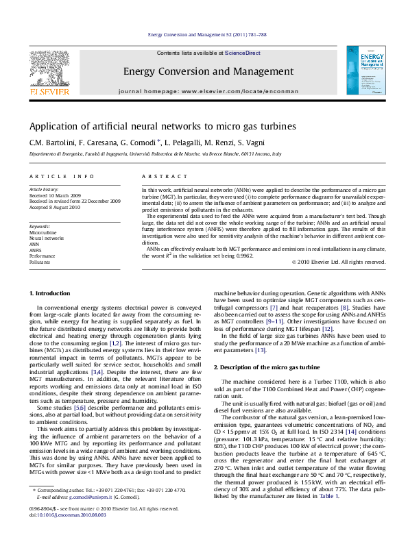 (PDF) Application of artificial neural networks to micro gas turbines