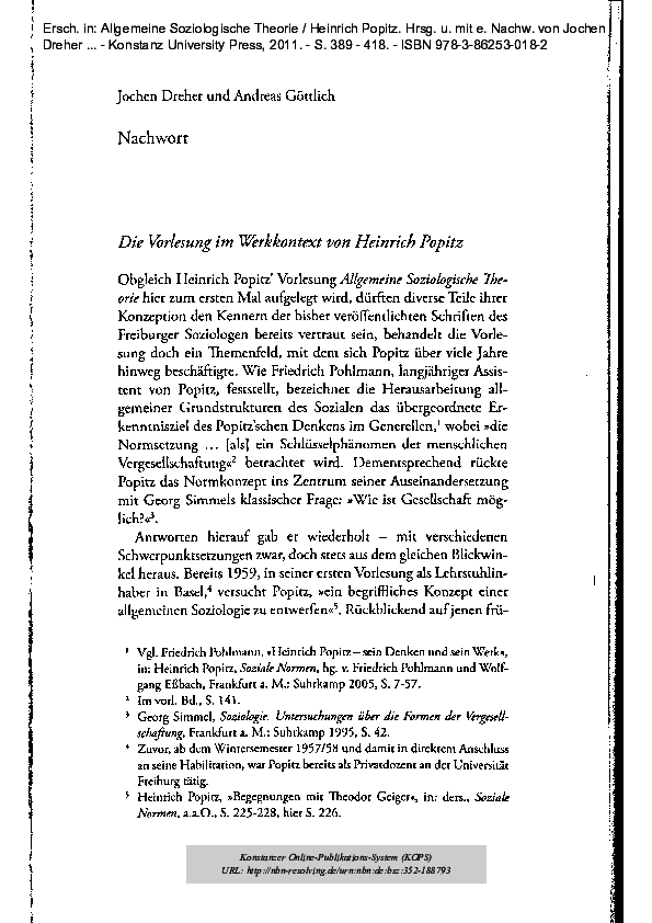 (PDF) Nachwort: Die Vorlesung im Werkkontext von Heinrich Popitz