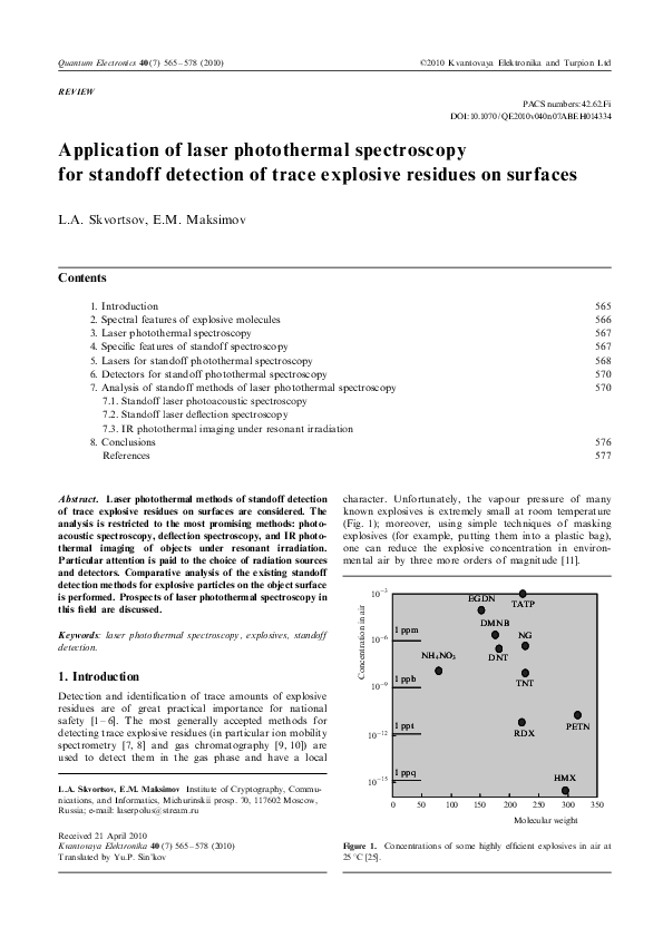 (PDF) Application of laser photothermal spectroscopy for standoff ...