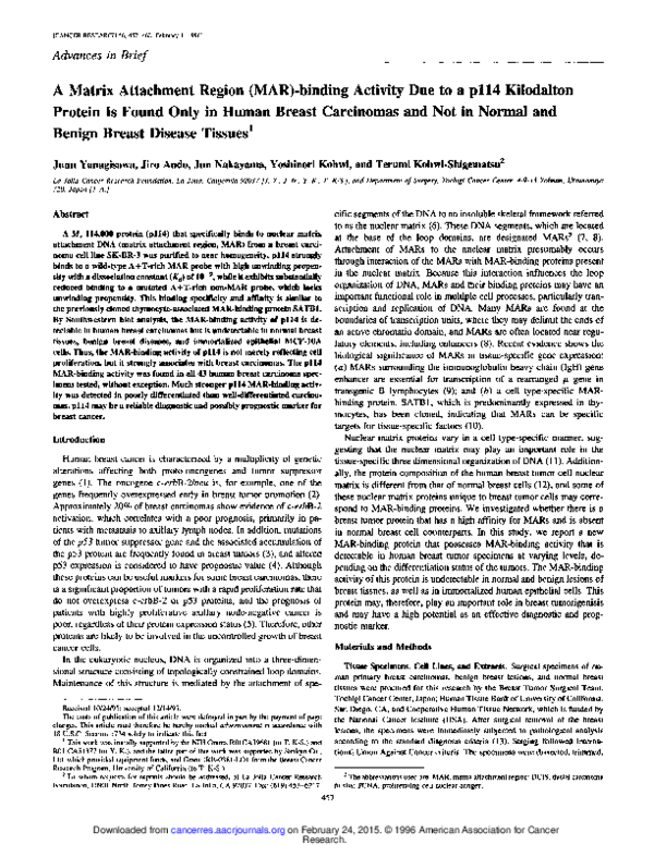 (PDF) A Matrix Attachment Region (MAR)-binding Activity Due to a p114 ...