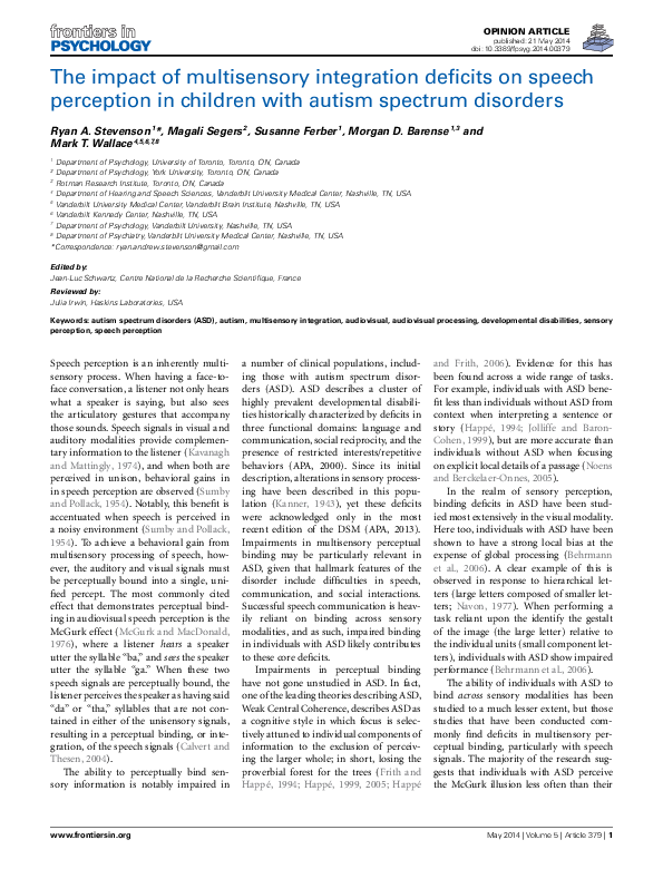 (PDF) The impact of multisensory integration deficits on speech ...