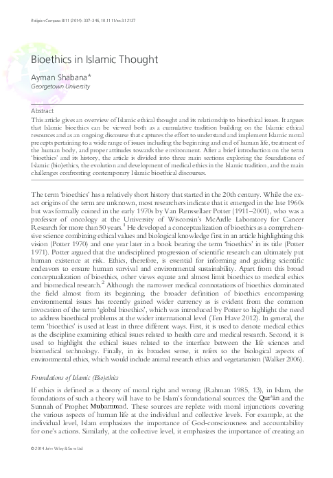 (PDF) Bioethics in Islamic Thought