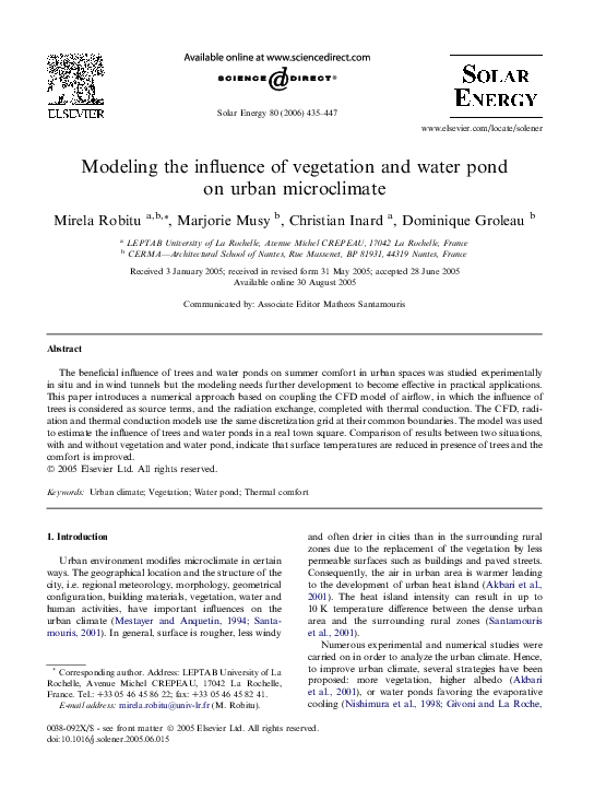(PDF) Modeling the influence of vegetation and water pond on urban ...