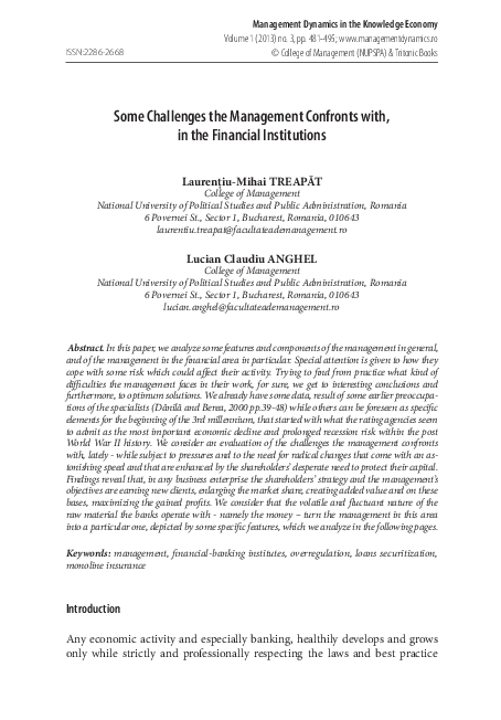 (PDF) Some Challenges the Management Confronts with, in the Financial ...