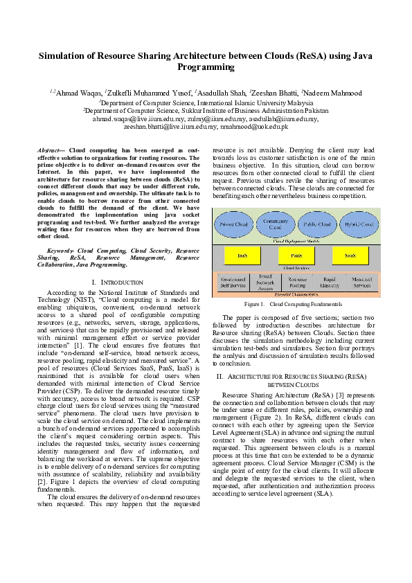 (PDF) Simulation of Resource Sharing Architecture between Clouds (ReSA ...