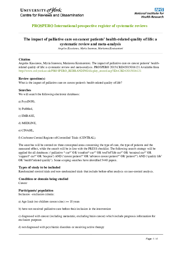 (PDF) The impact of palliative care on cancer patients’ health-related ...