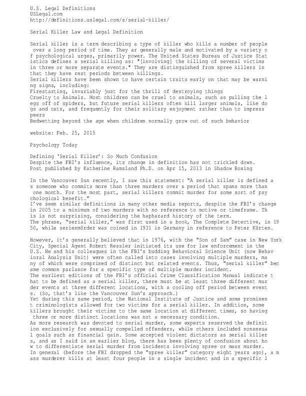 Definition of a Serial Killer Debra Lazell Academia.edu