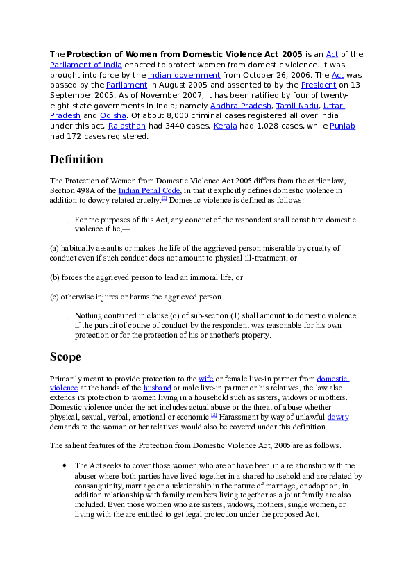 (DOC) PROTECTION OF WOMEN FROM DOMESTIC VIOLENCE ACT 2005