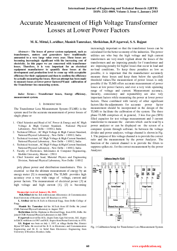 (PDF) Accurate Measurement of High Voltage Transformer Losses at Lower