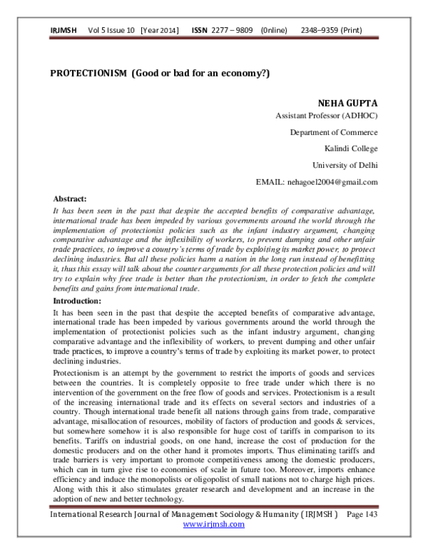 Protectionism essay picture