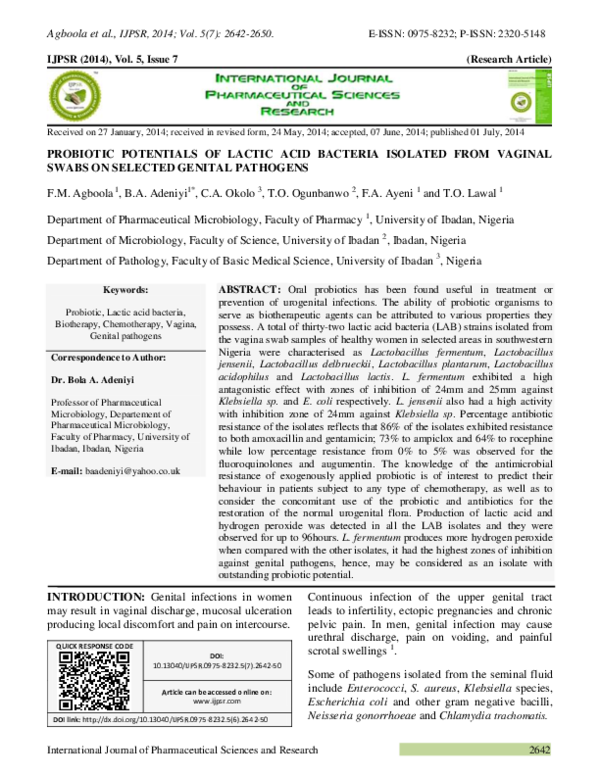 (PDF) Probiotic potentials of Lactic acid bacteria isolated from