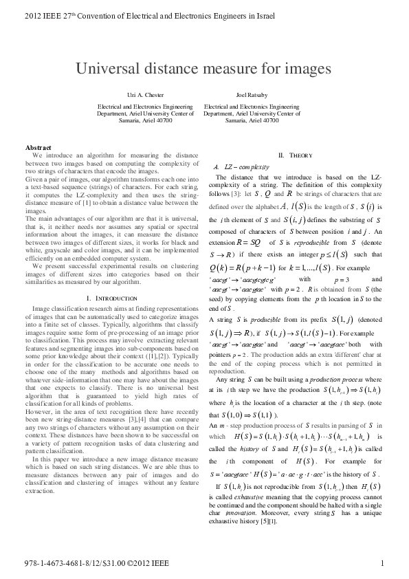 (PDF) Universal distance measure for images