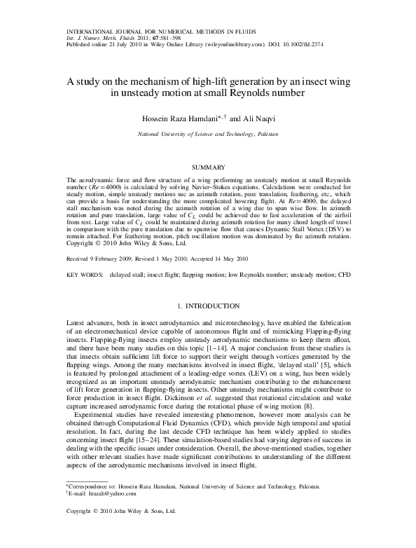 (PDF) A study on the mechanism of high-lift generation by an insect ...