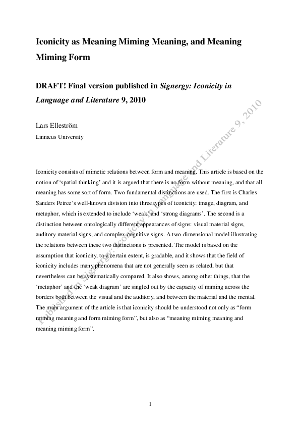 (PDF) Iconicity as meaning miming meaning and meaning miming form Lars Elleström Academia.edu