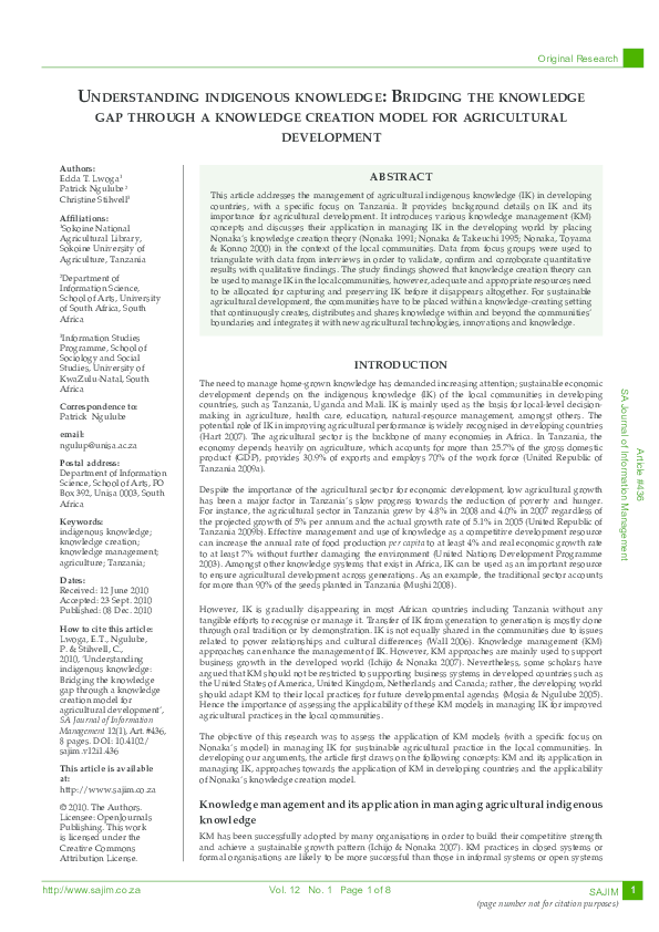 (PDF) Understanding indigenous knowledge: bridging the knowledge gap ...