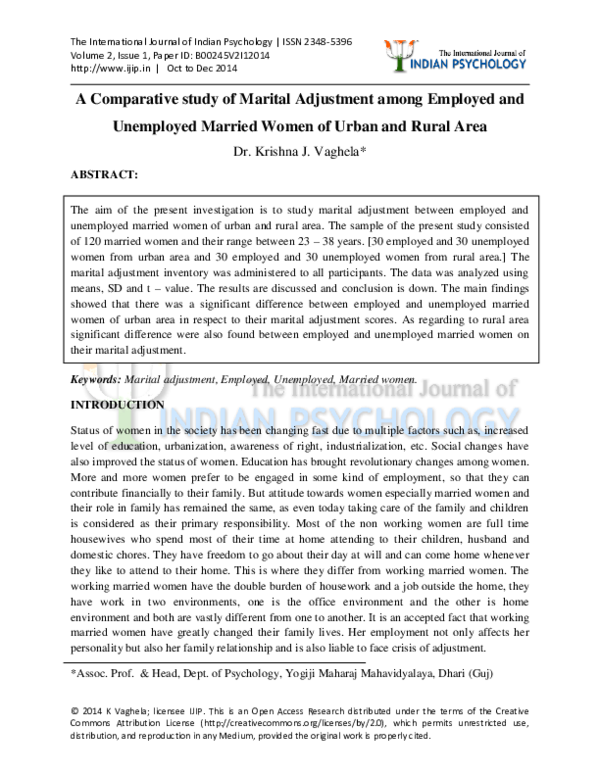 (PDF) A Comparative study of Marital Adjustment among Employed and ...