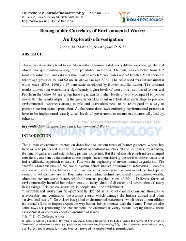 (PDF) Demographic Correlates of Environmental Worry: An Explorative ...