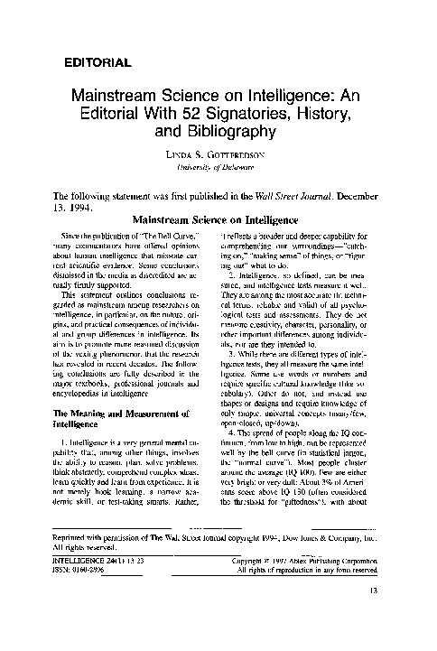  PDF Mainstream Science On Intelligence The Meaning And Measurement Of Intelligence Mariana 