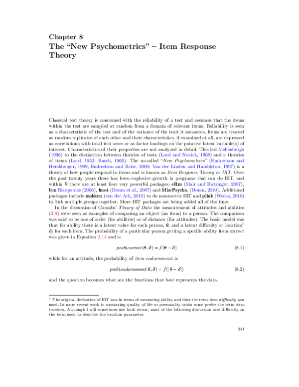 (PDF) The " New Psychometrics " – Item Response Theory