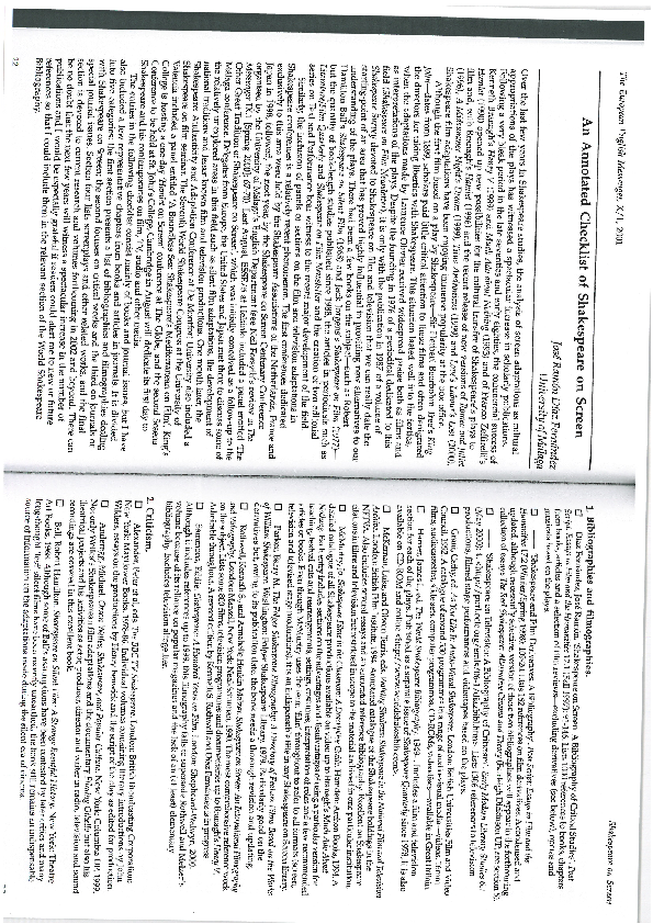 (PDF) An Annotated Checklist of Shakespeare on Screen